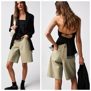 NEW Agolde Recycled Leather Bermuda Shorts Womens 28 Beige Retail $298